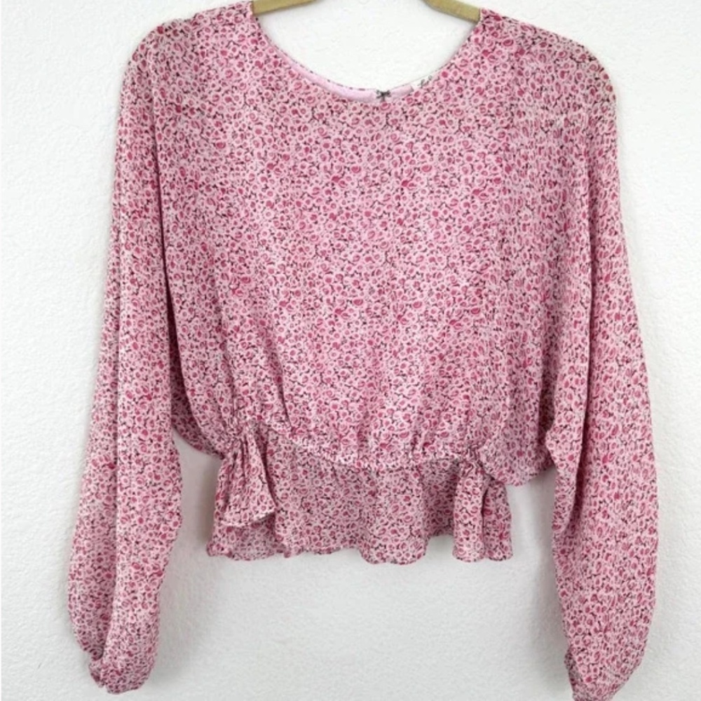 Love Shack Fancy Women's Nellie Silk Floral Lightweight Blouse Top Pink Size S